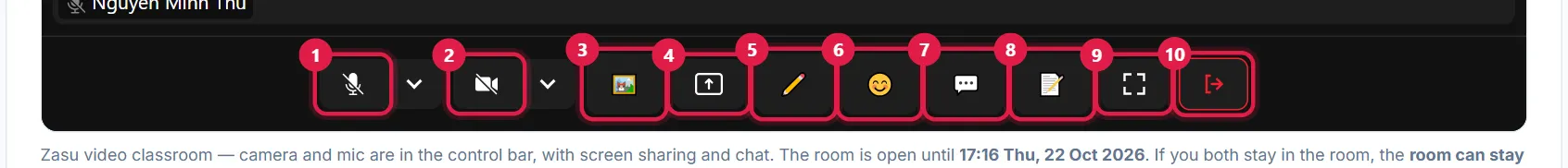 Classroom control bar, buttons numbered 1 to 10