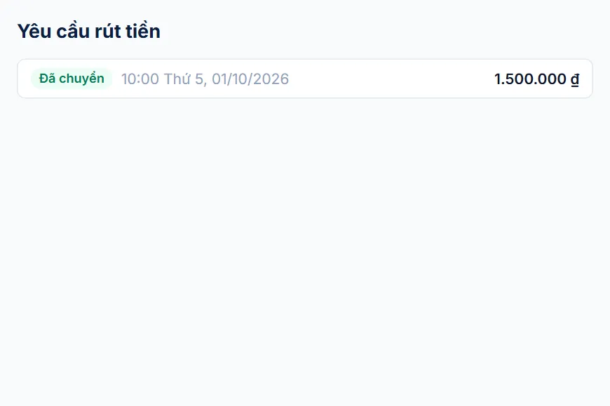 Bảng Yêu cầu rút tiền với một lệnh đã chuyển