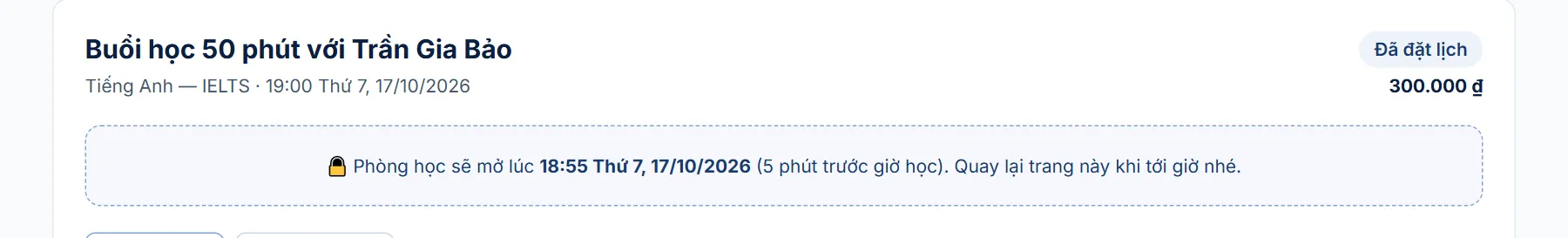Trang buổi học trước giờ: Phòng học sẽ mở lúc 5 phút trước giờ học