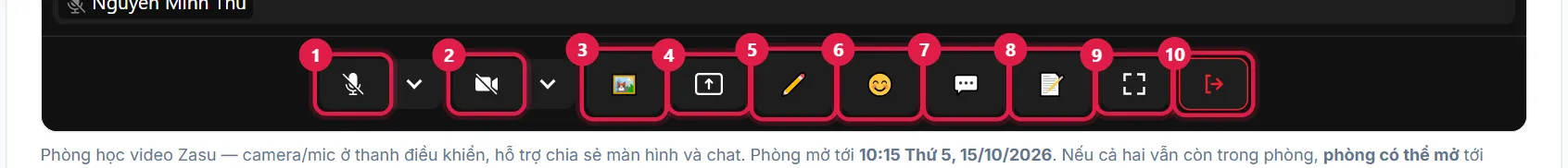 Thanh điều khiển phòng học, đánh số 1 đến 10 từng nút